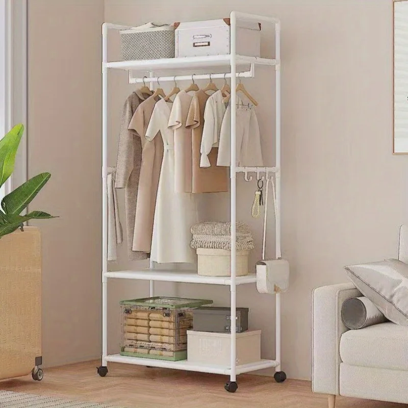 Support de rangement pour vêtements avec roulettes, crochets et étagères, organisateur peu encombrant, organisateur de vêtements autoportant Durable pour chambre à coucher