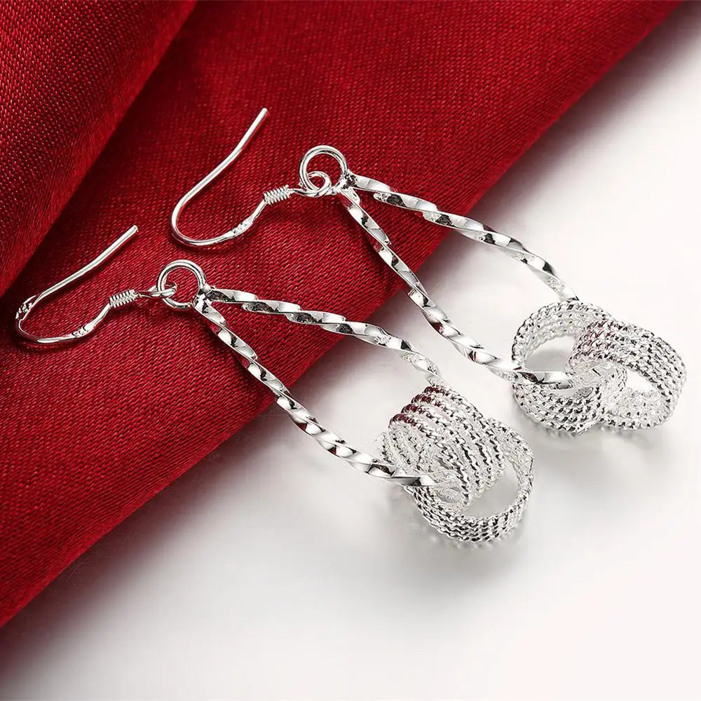 

Hot charm 925 Sterling Silver Net beads long Earrings for Women Pretty fashion party wedding Jewelry Holiday Gifts