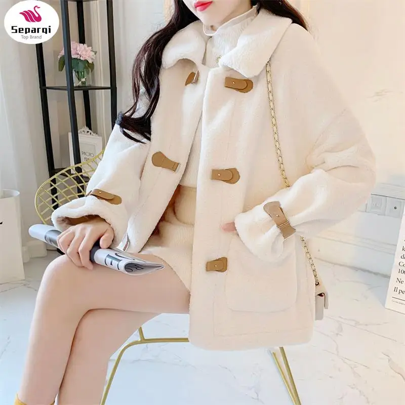Separqi Ropa Mujer Cappotto Di Lana Di Pecora Moda Coreana Cappotto Invernale Da Donna Tutto-Fiammifero 2024 Giacca Morbida E Calda Cappotto Di Monton