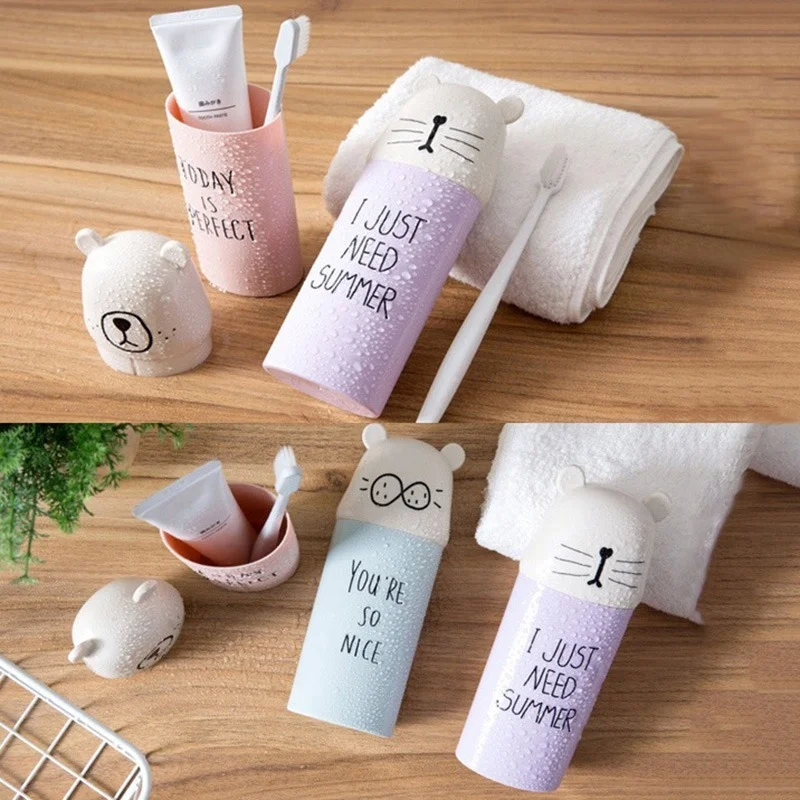 Cartoon Bear Toothpaste Toothbrush Holder Bathroom Accessories Portable Travel Toothbrush Cover Cup Bathroom Organizer