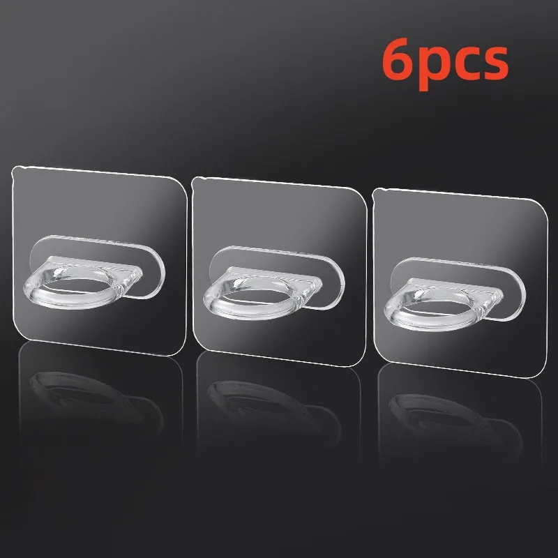 

6pcs Ring Hooks Curtain Rod Storage Rack Strong Adhesive Kitchen Bathroom Shelving No-punching Support Round Multi-function Hook