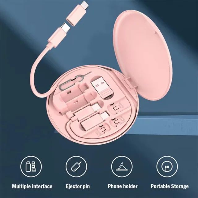 60W Multi Type-C To USB C To Micro USB To Lighting Fast Charging Phone Cable Kit for IPhone 14 13 15 Pro Data Cable Storage Box 2