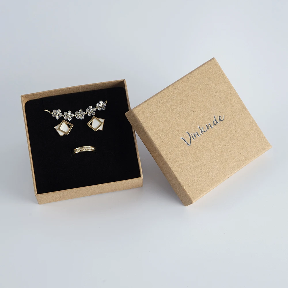 Personalized Jewelry Paper Kraft Box Sterling Silver Ring Earring Bracelet Pendant Packaging Case Suede Velvet Bag Storage Case