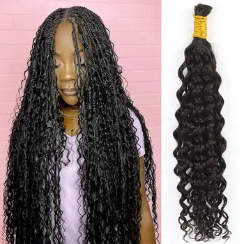Human Braiding Hair for Boho Braids, Full End Deep Wave Bulk Human Hair for Braiding Bohemian Knotless Braids 50g #1B 1
