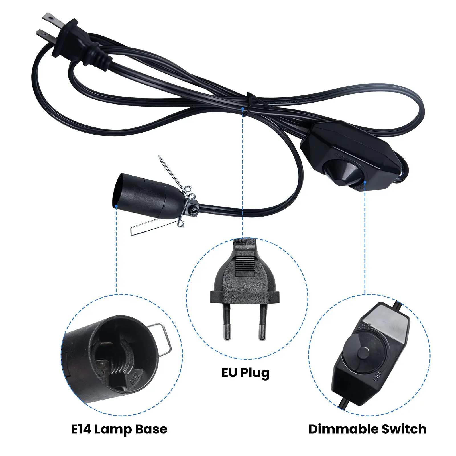Lot 3 Douilles E14 Avec Câble 1,8m, Interrupteur Et Fiche UE - Suspension Lampe DIY Noir