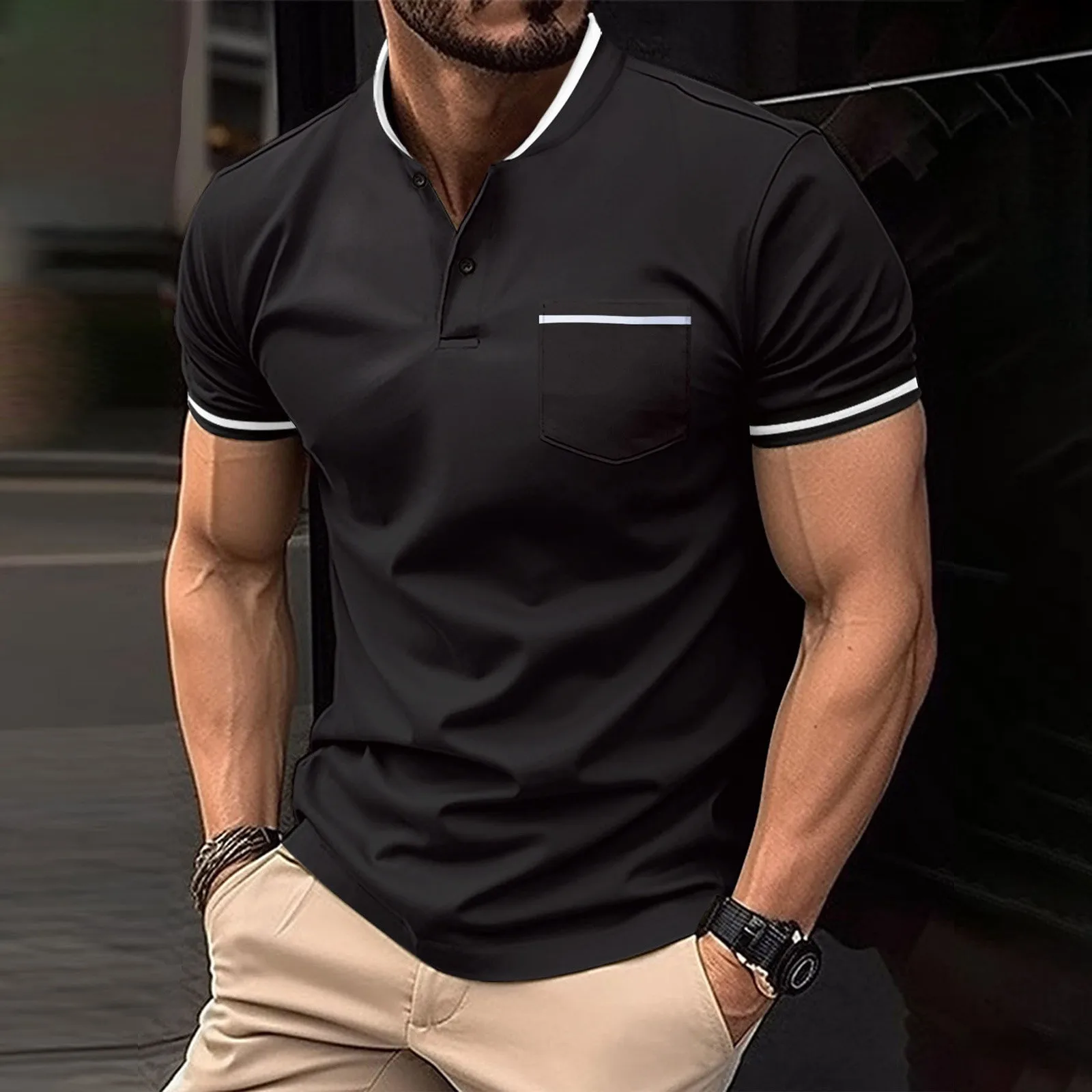 

Men's Casual Button Down Lapel Solid Color Shirt Short Sleeve Sleeve Top Shirt Vintage fitness