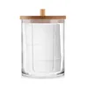 Portable Bamboo Lid Cotton Swab Storage Box Round Transparent Acrylic Multipurpose Makeup Remover Cotton Boxes 3