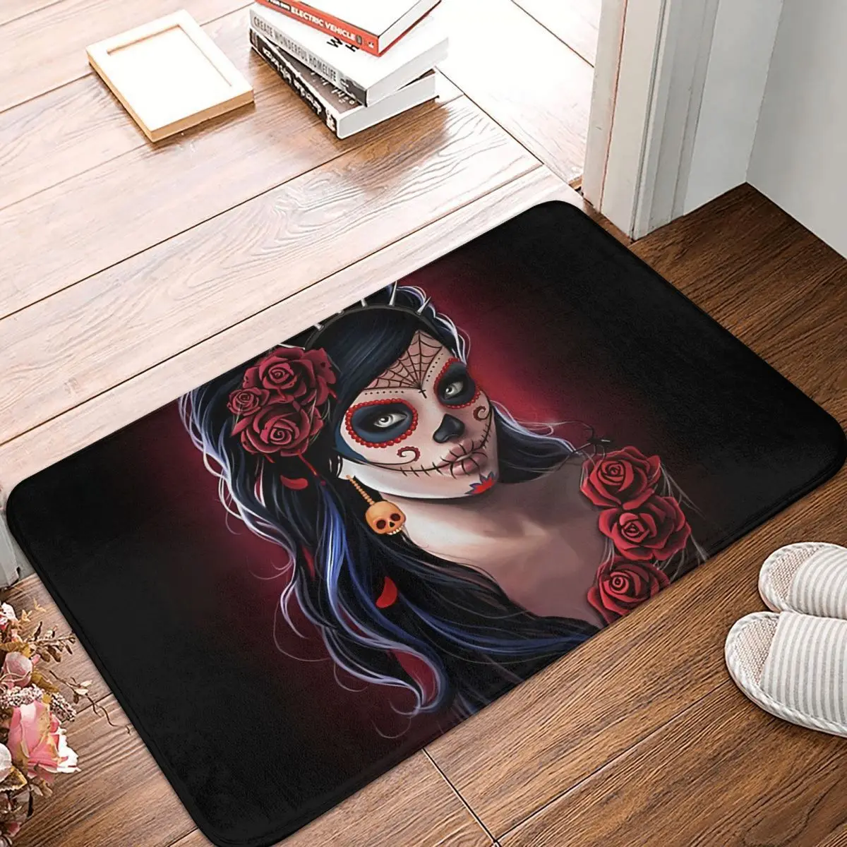 

Tattoos Art Non-slip Doormat Sugar Skull Floral Girl Day Of The Dead Dia De Los Muertos Living Room Kitchen Mat Modern Decor