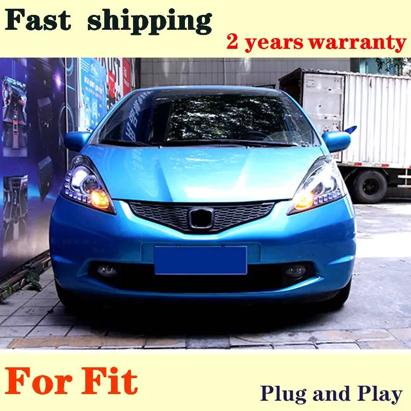 

Car Styling Head Lamp For Honda Fit Jazz Headlights 2008-2012 Blue LED DRL Angel Eyes Double Lens Bi Xenon Hid High Low Beam