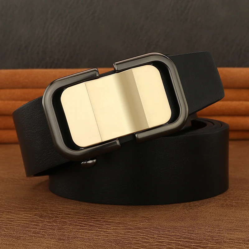 

Ремень мужской из воловьей кожи, дизайнерский пояс с автоматической пряжкой, без отделения для карт, роскошный, непористый, от известного бренда