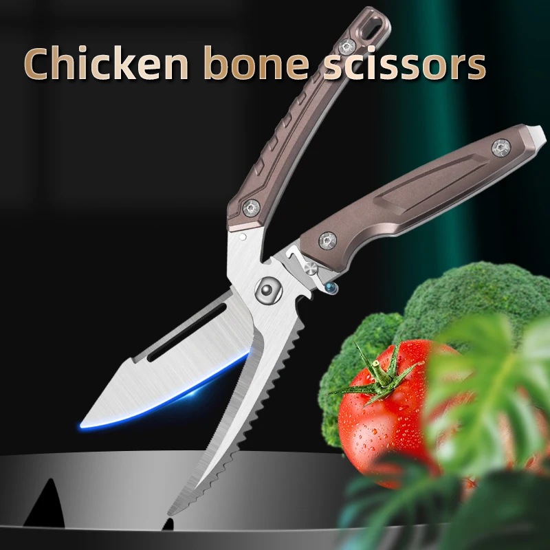 Description Picture 2 of itemStainless Steel Kitchen Scissors Multifunctional Chicken Bone Scissors Shear Fish Duck Cut Chef Professional Scissors Knife Tool