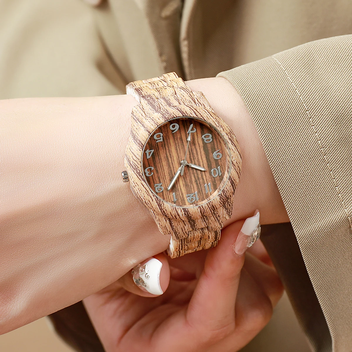 3PCS/Set Women Watches Fashion Wooden Pattern Plastic Band Girls Quartz Watch Reloj Mujer Clock Gift（Without Box） 3