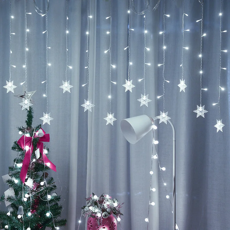 3.5M Christmas Snowflake LED String Lights Curtain Lights With EU/UK Plug Holiday Party Can Be Connected To Wave Fairy christmas decorations