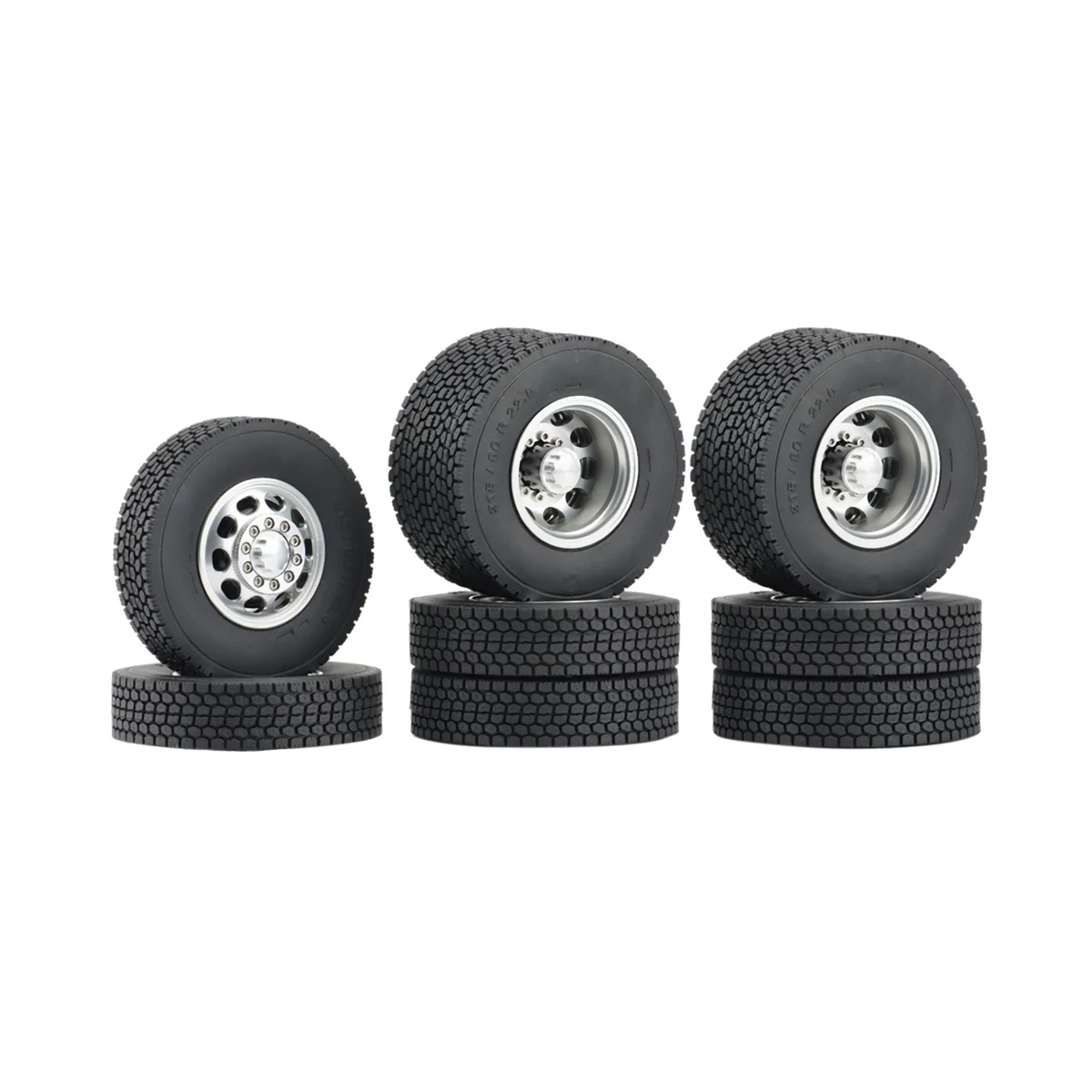 

6PCS Metal Front and Rear Wheel Hub Rubber Tires Wheel Tyre Complete Set for 1/14 Tamiya RC Trailer Tractor Truck Car