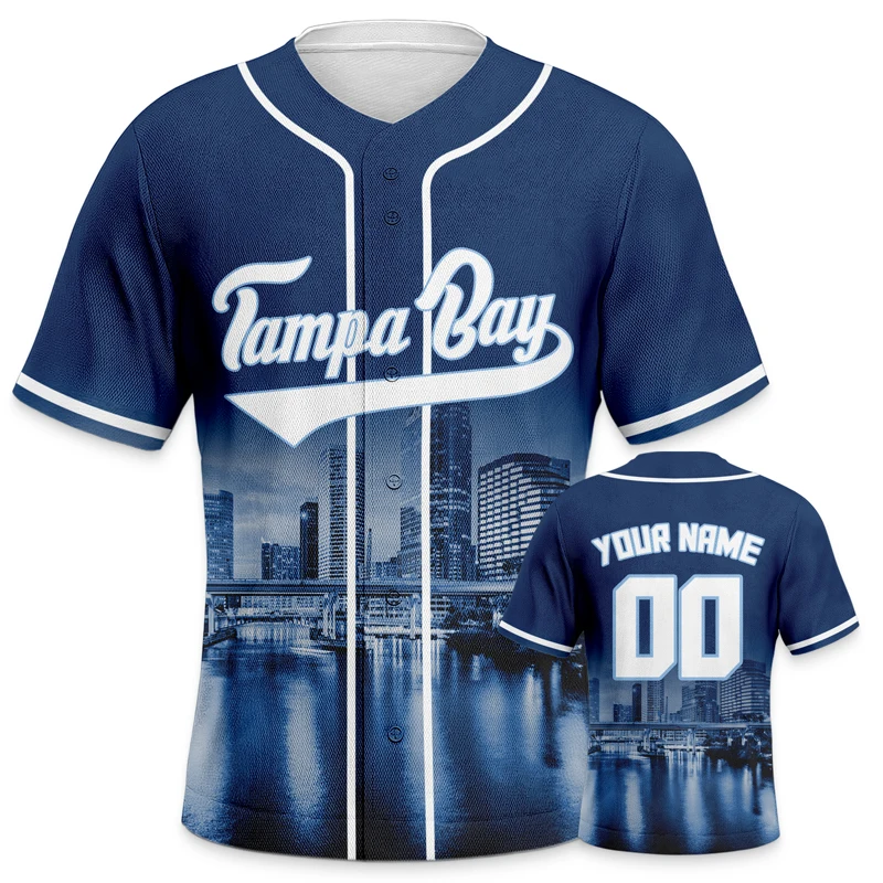 Blue Custom Baseball Jersey Men Sublimation Blanks Customize City Night  View Home Tshirt Personalized Baseball T-shirt - AliExpress
