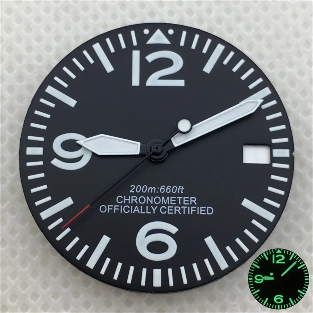 29mm Black and White Full Luminous Dial with Green Luminescence
