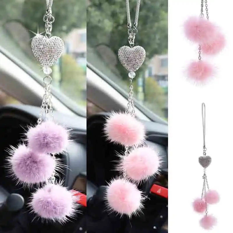 Fashion Diamond Car Accessorie Bling Hairball Pendant Auto Rearview Mirror Pendant Birthday Gift Auto Decoraction Ornaments