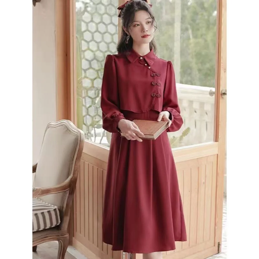 

Women's Spring Chinese Traditional Style Hanfu Cheongsam Improved Embroidered Tang Suit 2023 Fake Two Piece Chinese Dress