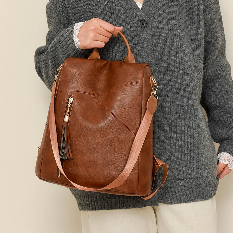 1 piece women's casual backpack, handbag, storage bag, large capacity, fashionable and versatile, retro trend