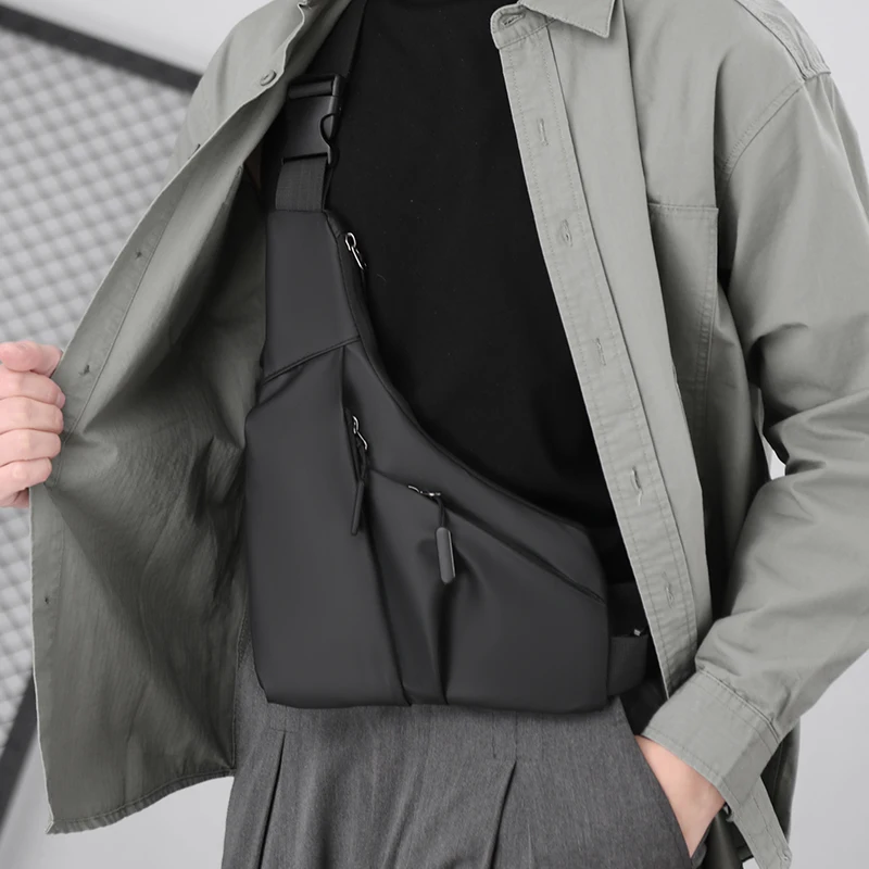 1 chest bag, crossbody bag, multiple pockets, suitable for travel, work, university, available in black and gray, travel bag