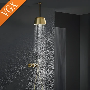 VGX ปกปิดชุดฝักบัว Luxury Gold ชุดฝักบัวอาบน้ําทองเหลืองชุดฝักบัวอาบน้ําชุดก๊อกน้ําสีเทา Chrome 2