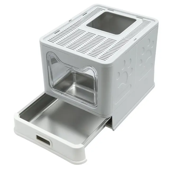 GYTB-Stainless Steel For Kittens Cat Litter Box With Lid Front Entry And Top Exit Toilet Box And Litter Scoop Easy Cleaning