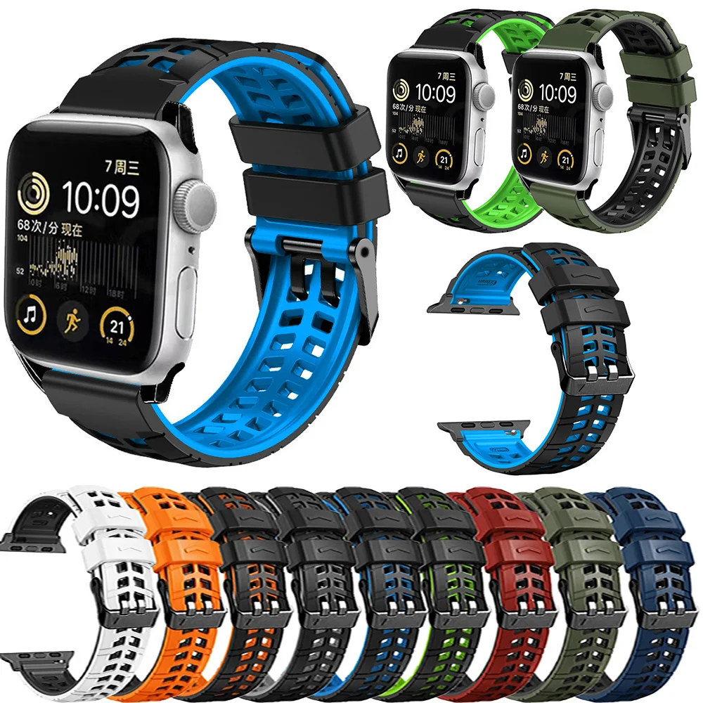 

Silicone Sports Band For Apple Watch Strap Ultra 49mm 45mm 44mm 42mm Pulseira Correa Bracelet iwatch Series 3/4/5/6/SE/7/8/9