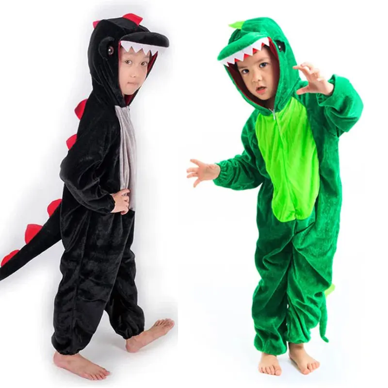Boys Cartoon Dinosaur Costume Toddler Kids Child 2-3Y 3-4Y 4-8Y Hoodie Jumpsuit Green Black Purim Halloween Costumes