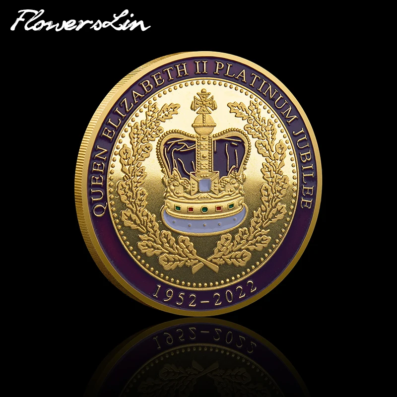 

[FlowersLin] The UK Queen Elizabeth II Commemorative Coin Crowned In Westminster Abbey Souvenir Coin Platinum Jubilee 1952-2022