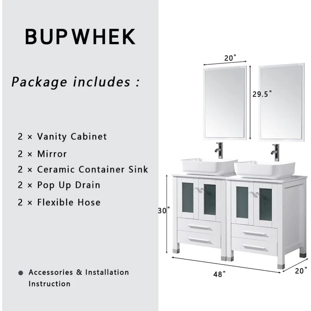 Bathroom Vanity 48 inch and Sink Combo Double Main Cabinet Combo with Double Rectangular Ceramic Sink for Small Space Bathroom 3