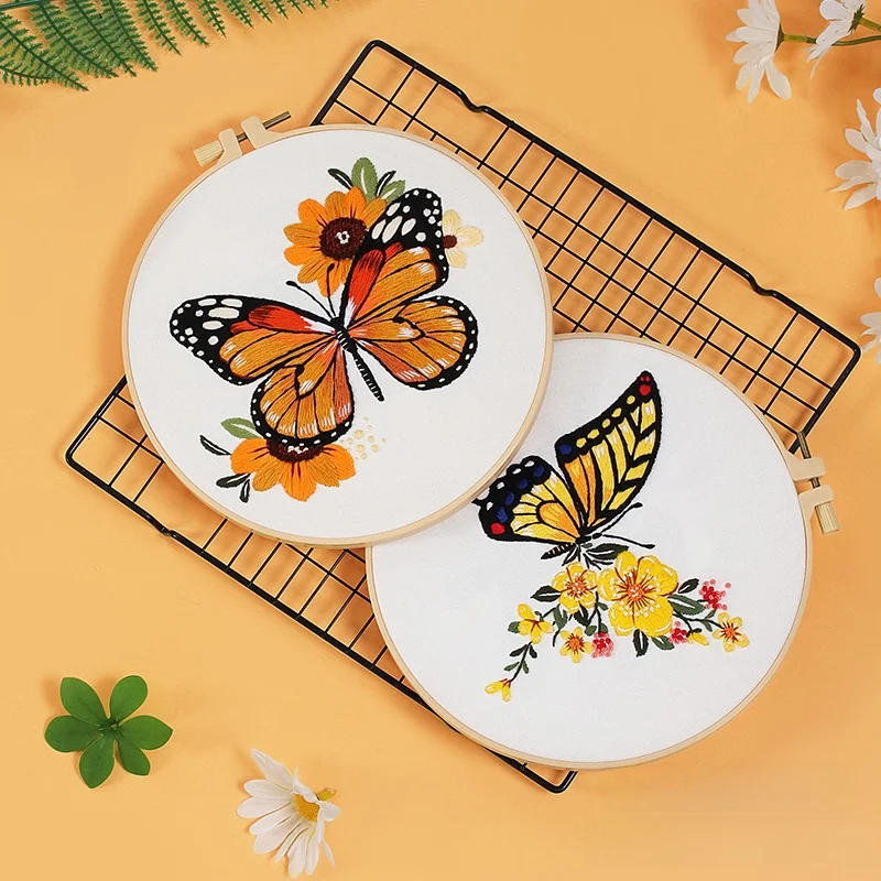 수제 자수 DIY 재료 키트 유럽식 3D 나비 스티칭 비디오 초보자 가이드 패브릭 아트 바느질 키트 홈 데코