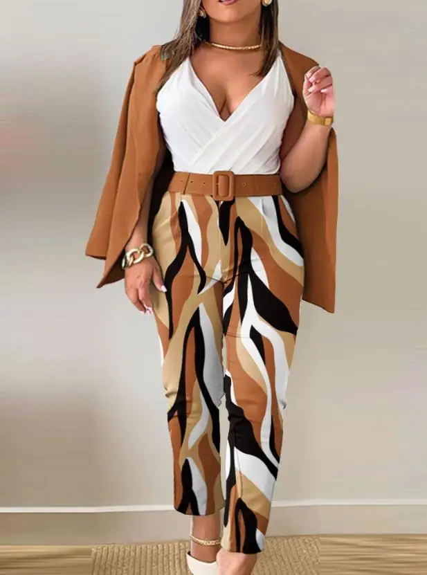 Plus Size Split Collar Suit Coat and Ombre Pants Set 2023 New Fashion Hot Selling Women's Single Button Long Sleeve