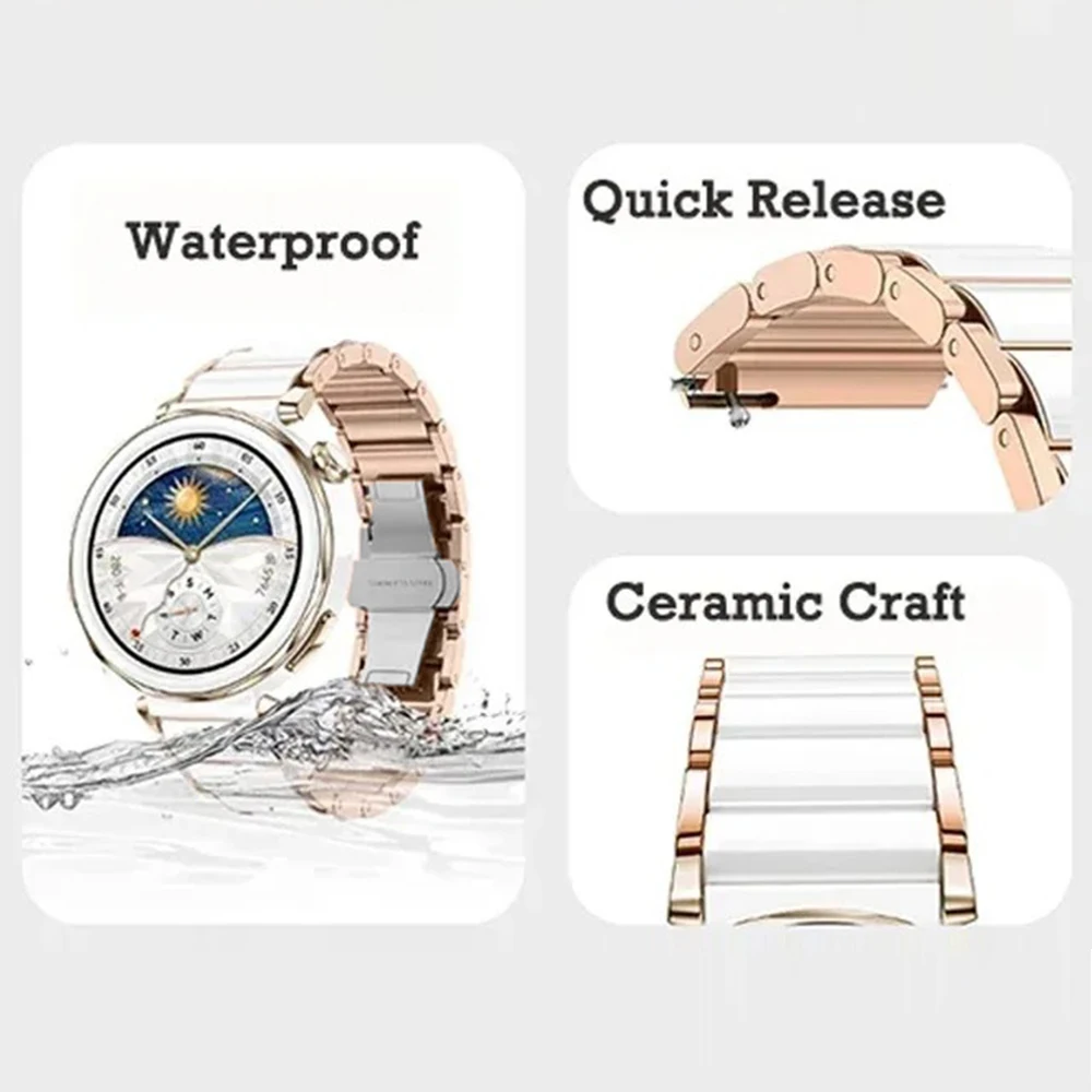 Elegant 18mm Ceramic Watch Strap with Durable Metal Butterfly Buckle