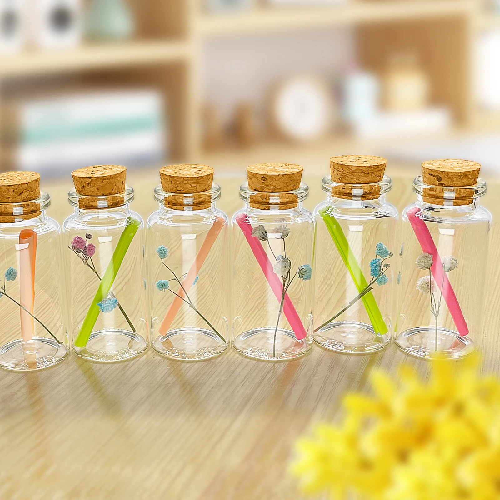 Mini Glass Bottles 25ML Clear With Cork Stopper Wish Bottle Tiny Jars Hanging Decoration Wedding Decor Vials