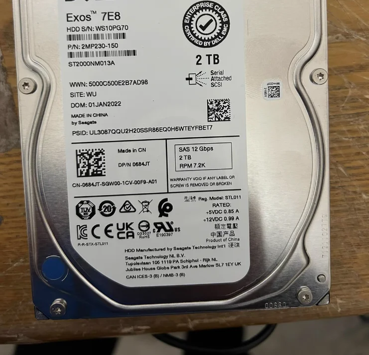 For 0684JT ST2000NM013A 684JT 2T 7 2K 3 5 12Gb SAS hard drive