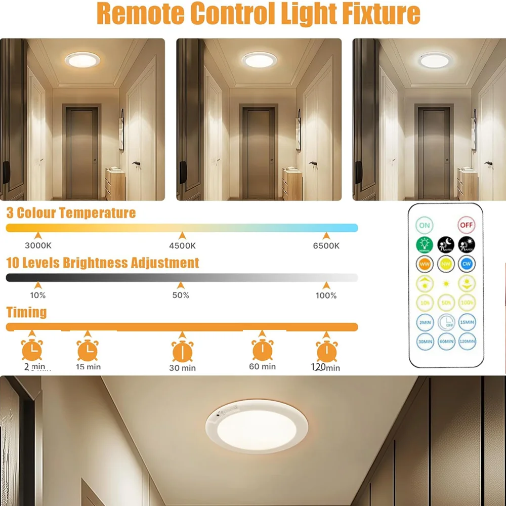 Rechargeable Wireless LED Ceiling Light with Motion Sensor and Remote Control