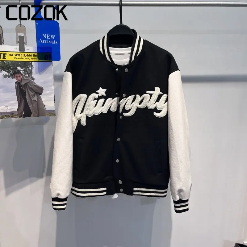 

Осенняя бейсбольная куртка для мужчин, куртка-бомбер унисекс из искусственной кожи с вышитыми буквами, 2023