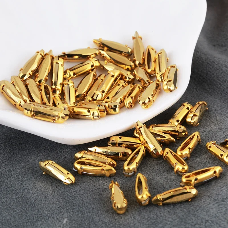 레센 뉴 4x15mm 바느질 유리 Aurum 색상 DIY 공예 장식에 대 한 골드 황동 클로 골드 스톤과 날카로운 눈물 라인 석