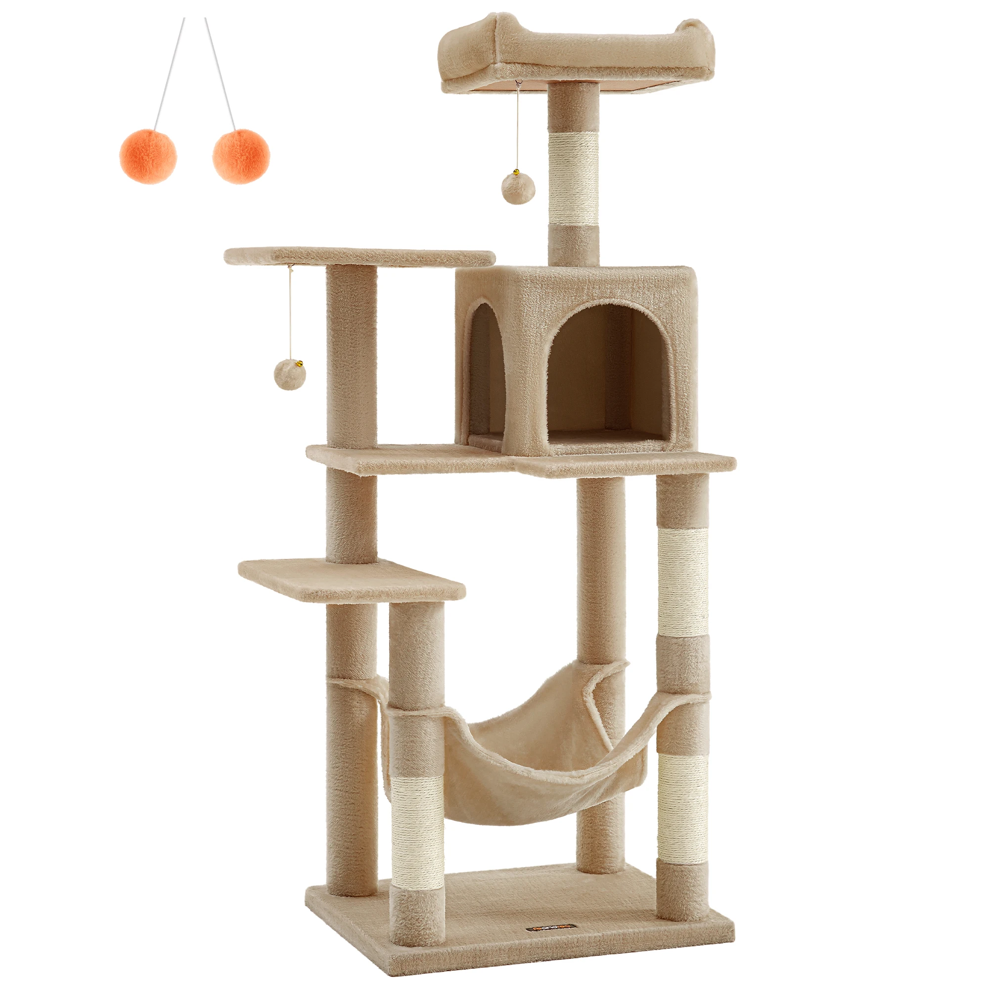 Feandrea grand arbre à chat avec 3 niches, hauteur 164 cm, gris clair