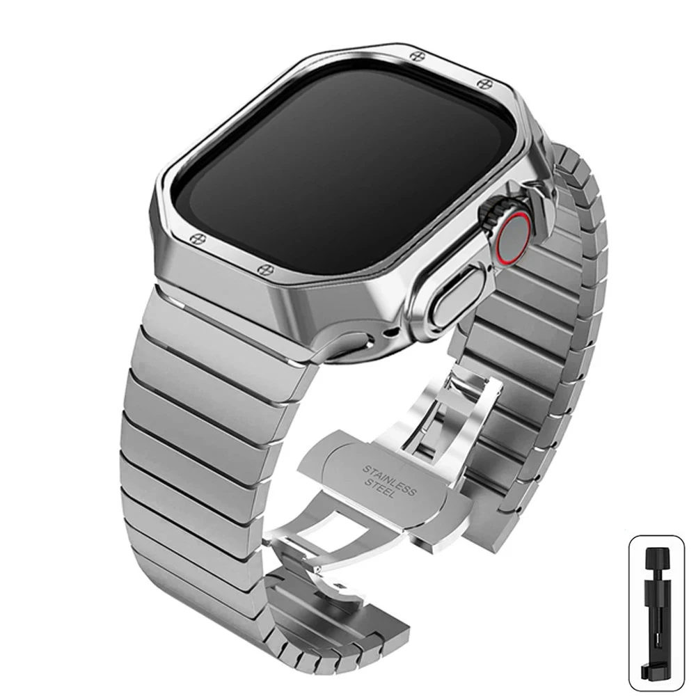 Premium Stainless Steel Watch Band with Protective TPU Armor Cover