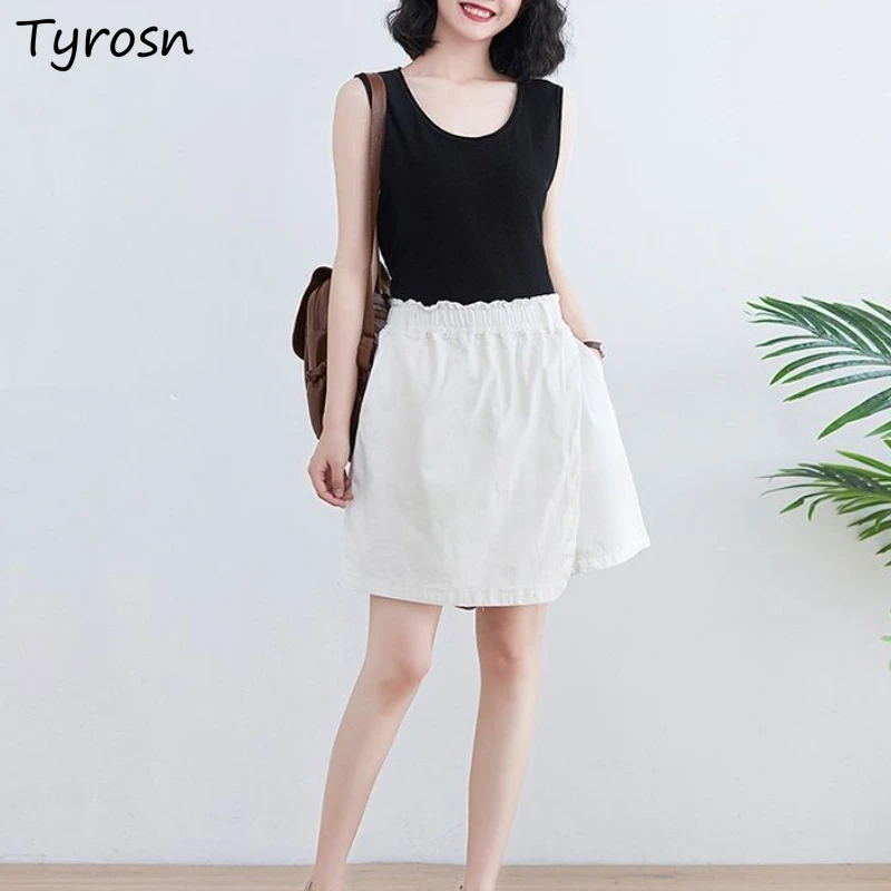 

Shorts Women 4 Colors Minimalist Pure Elegant Retro Pockets Design Korean Style Asymmetrical Loose Femme Summer Casual Trendy