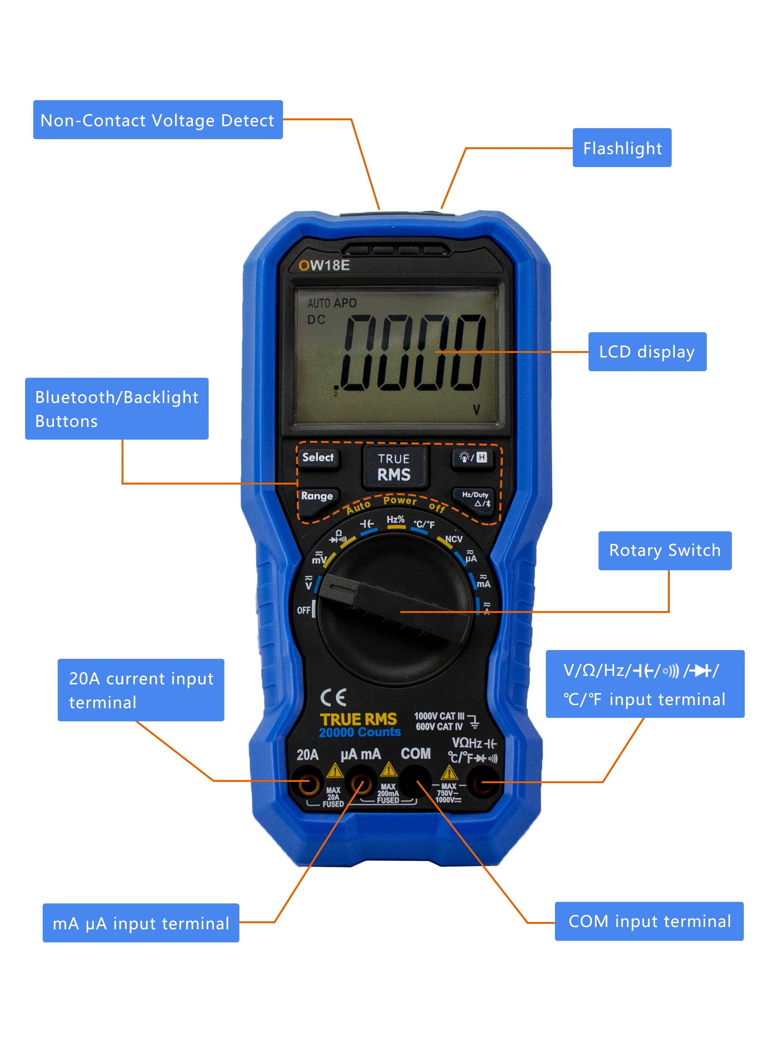 OW18E Digital Multimeter NCV Contactless Voltmeter BLE4.0 Wireless Transmission