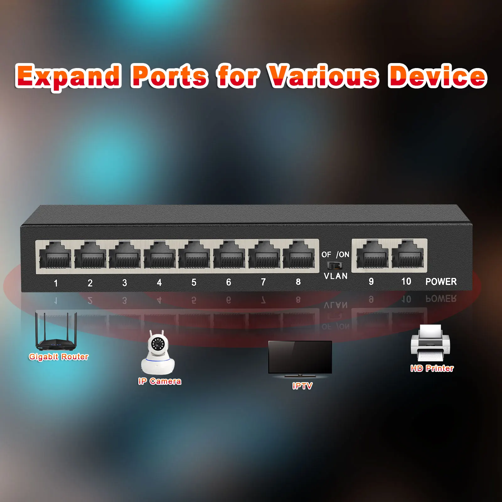 Gigabit Switch 10 Port 1000Mbps Network Switch with 2 Uplink Port IEEE 802.3af/at Fast Ethernet Switch for IP Camera wireless AP