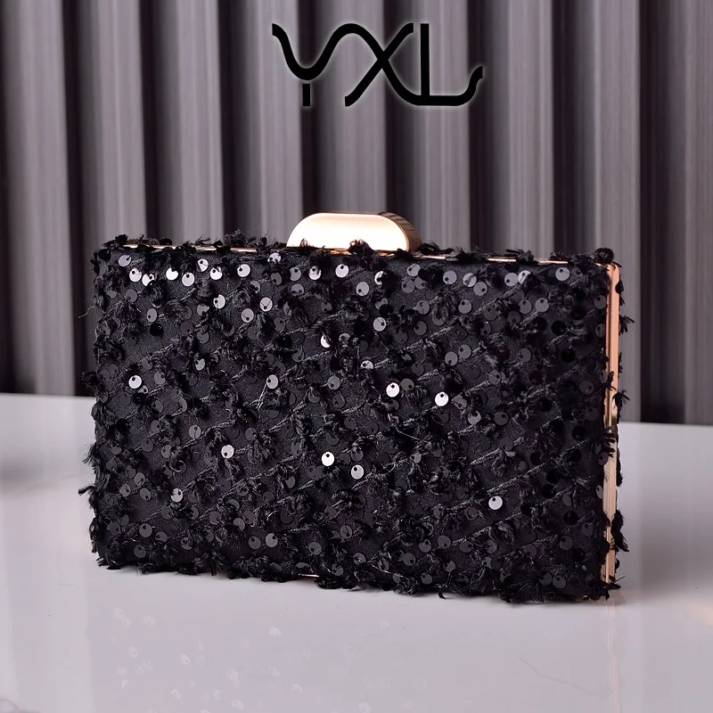 New Sequin Dinner Bag Velvet Retro Clutch Bag Black High-End Versatile Dress Garment Bag