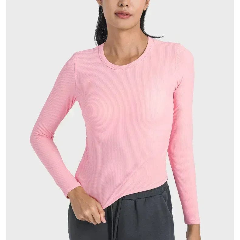 Lemon Women Ribbed Sports Long Sleeve T-shirt All It Takes Elastic Long Sleeve Shirt Breathable Quick Drying Running Fitness Top