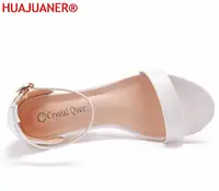Crystal Queen Women High Heels Summer Shoes White Wedges Ankle Strap Straw Platform Sandals - Image 5