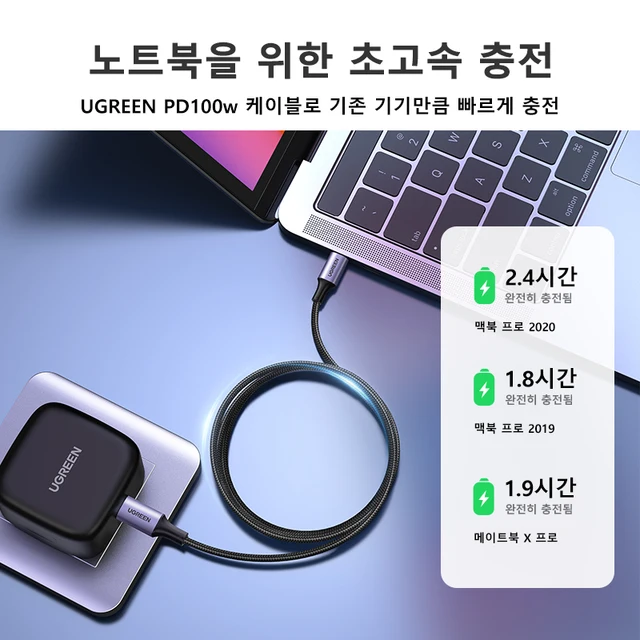 하이파워 충전과 믿을 수 있는 연결을 위한 UGREEN USB C 타입-USB C 케이블