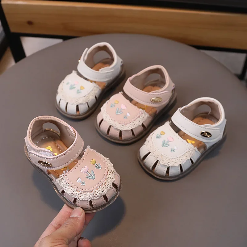Summer Baby Girls Sandals PU Leather Fashion Embroidered Flowers First Walkers Infant Soft Indoor Shoes