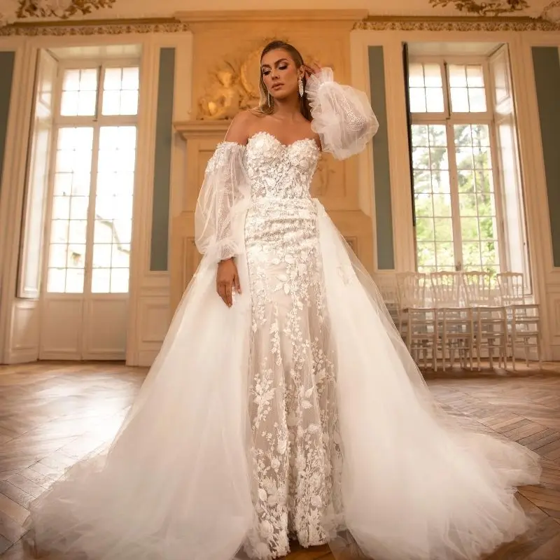 

Свадебное платье-Русалка Lorencia, кружевное платье невесты со съемными буфами и длинным рукавом, свадебное платье, модель YMW75, 2023