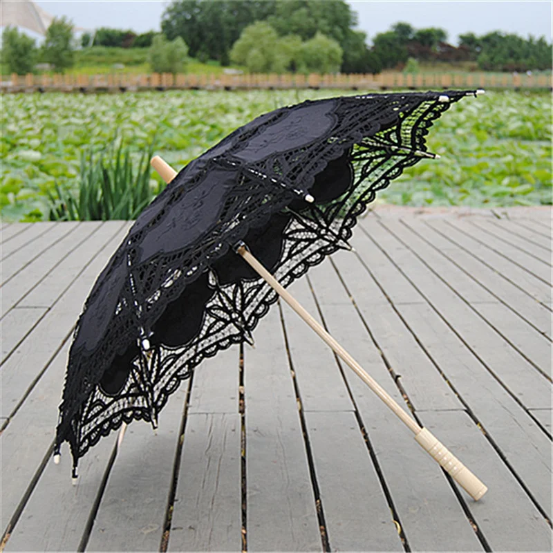 Handmade Parasol Lace Beige Umbrella Wedding Umbrella With Long Handle Photography Prop For Wedding Outdoor Sun